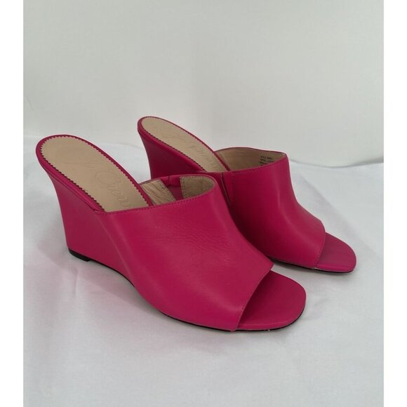 J. Crew Bianca Women’s Wedge Slide Sandals Size 10.5 Fuchsia Hot Pink Leather - Picture 1 of 13